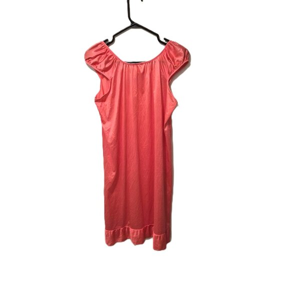 VTG Coral Nylon Slip Dress – Ruffled Hem – Small USA Barbiecore Grannycore - Picture 2 of 5